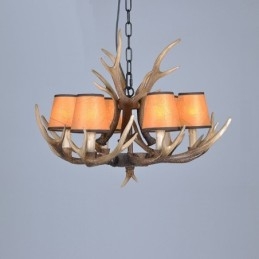 Lampadario rustico retrò in corna di cervo a 6 luci con paralumi