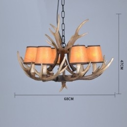 Lampadario rustico retrò in corna di cervo a 6 luci con paralumi