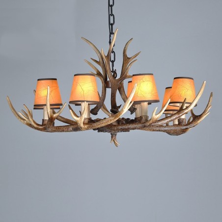 Lampadario rustico retrò antico artistico a 8 luci con paralumi E14