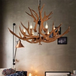 Lampadario rustico retrò a 6 luci con corna di cervo, E14, Ø 88 cm