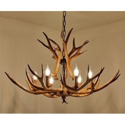 Lampadario rustico retrò a 6 luci con corna di cervo, E14, Ø 88 cm