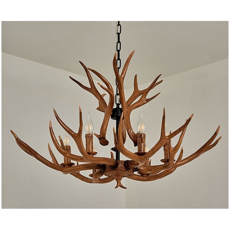 Lampadario rustico retrò a 6 luci con corna di cervo, E14, Ø 88 cm