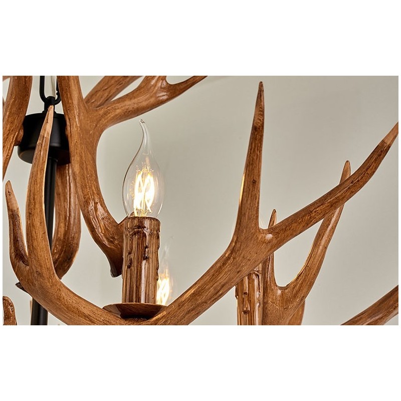 Lampadario rustico retrò a 6 luci con corna di cervo, E14, Ø 88 cm