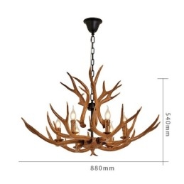 Lampadario rustico retrò a 6 luci con corna di cervo, E14, Ø 88 cm