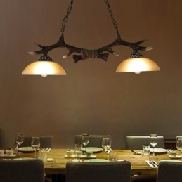 Lampada a sospensione vintage rustica nera 2 luci con paralume in vetro E27
