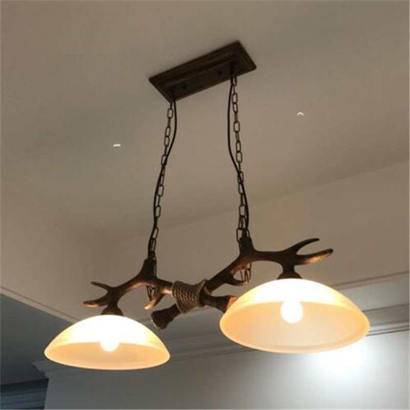 Lampada a sospensione vintage rustica nera 2 luci con paralume in vetro E27