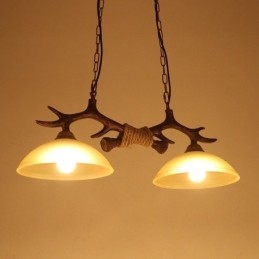 Lampada a sospensione vintage rustica nera 2 luci con paralume in vetro E27