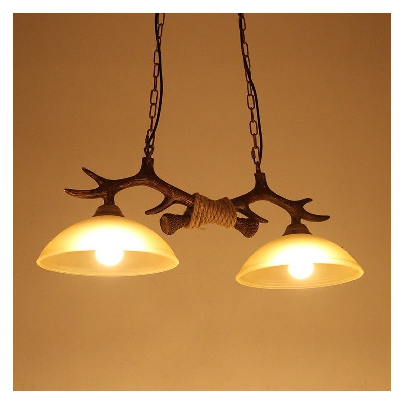 Lampada a sospensione vintage rustica nera 2 luci con paralume in vetro E27