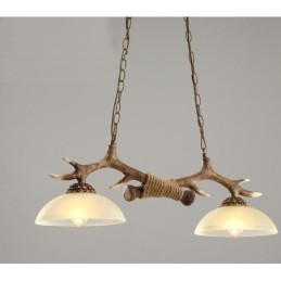 Lampada a sospensione rustica vintage a 2 luci marrone chiaro con paralume in vetro