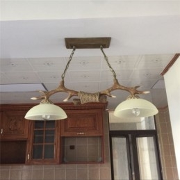 Lampada a sospensione rustica vintage a 2 luci marrone chiaro con paralume in vetro