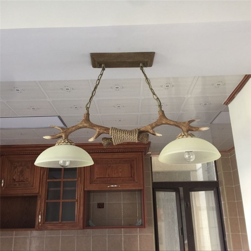 Lampada a sospensione rustica vintage a 2 luci marrone chiaro con paralume in vetro