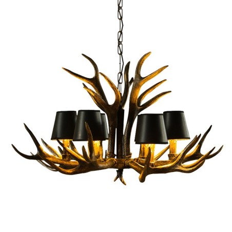 Lampadario rustico retrò nero a 6 luci con paralumi E14