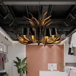 Lampadario rustico retrò nero a 6 luci con paralumi E14