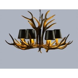 Lampadario rustico retrò nero a 6 luci con paralumi E14