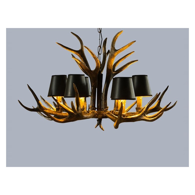 Lampadario rustico retrò nero a 6 luci con paralumi E14