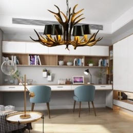 Lampadario rustico retrò nero a 6 luci con paralumi E14