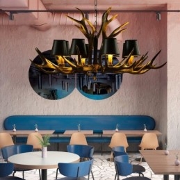 Lampadario rustico retrò nero a 8 luci con paralumi E14
