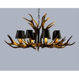 Lampadario rustico retrò nero a 8 luci con paralumi E14