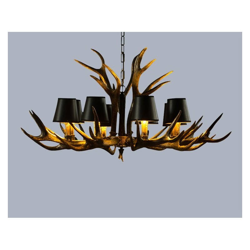 Lampadario rustico retrò nero a 8 luci con paralumi E14