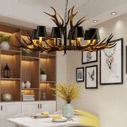Lampadario rustico retrò con paralumi a corna di cervo, 10 luci E14, Ø118 cm