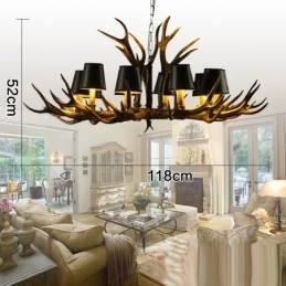 Lampadario rustico retrò con paralumi a corna di cervo, 10 luci E14, Ø118 cm