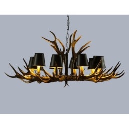 Lampadario rustico retrò con paralumi a corna di cervo, 10 luci E14, Ø118 cm