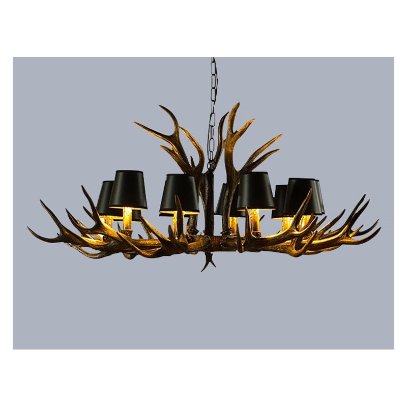 Lampadario rustico retrò con paralumi a corna di cervo, 10 luci E14, Ø118 cm