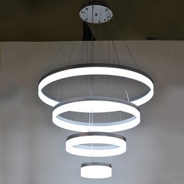 Lampadario a sospensione in acrilico con anello, LED integrato, 4 livelli, argento beige, 80 cm