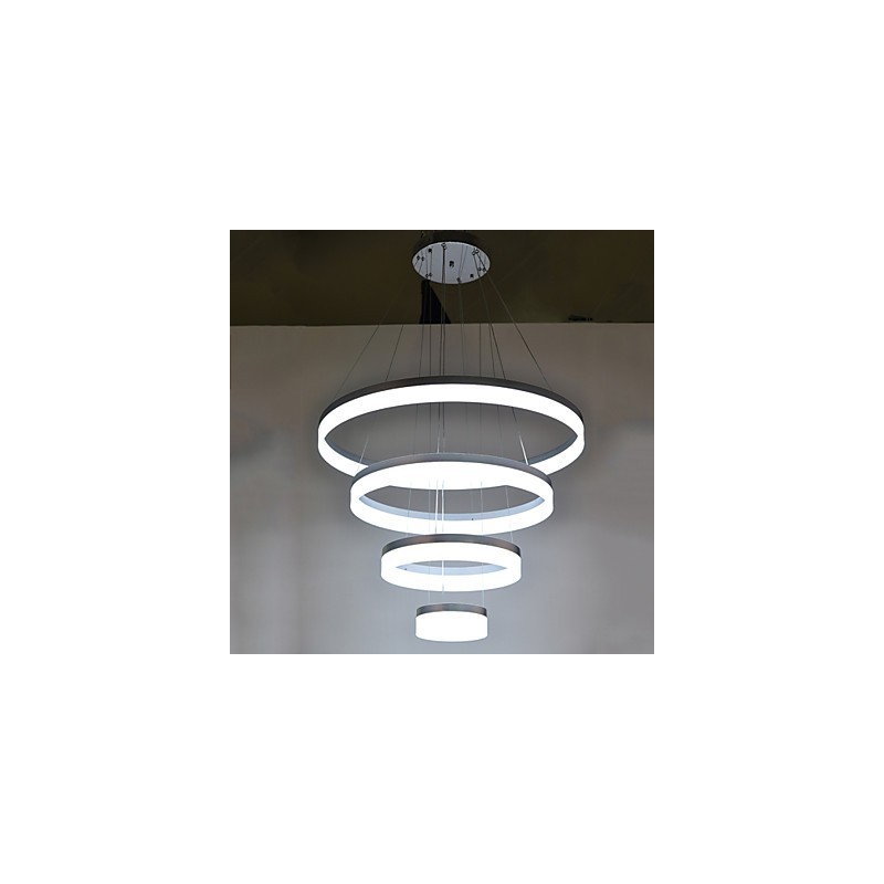 Lampadario a sospensione in acrilico con anello, LED integrato, 4 livelli, argento beige, 80 cm