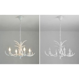 Lampadario rustico bianco a 4 luci con corna di cervo E14
