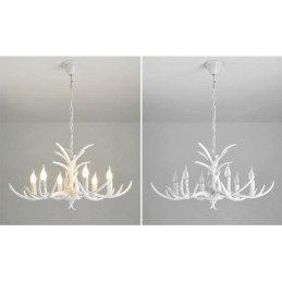 Lampadario rustico bianco a 6 luci con corna di cervo E14
