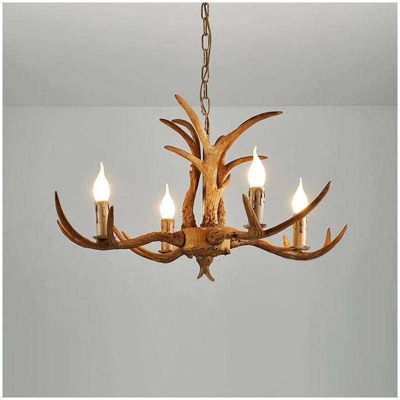 Lampadario rustico antico retrò a 4 luci con corna di cervo