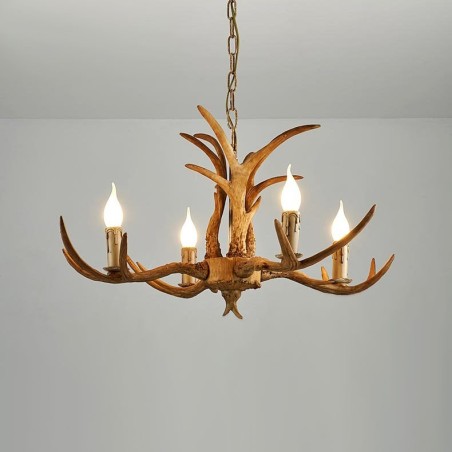 Lampadario rustico antico retrò a 4 luci con corna di cervo
