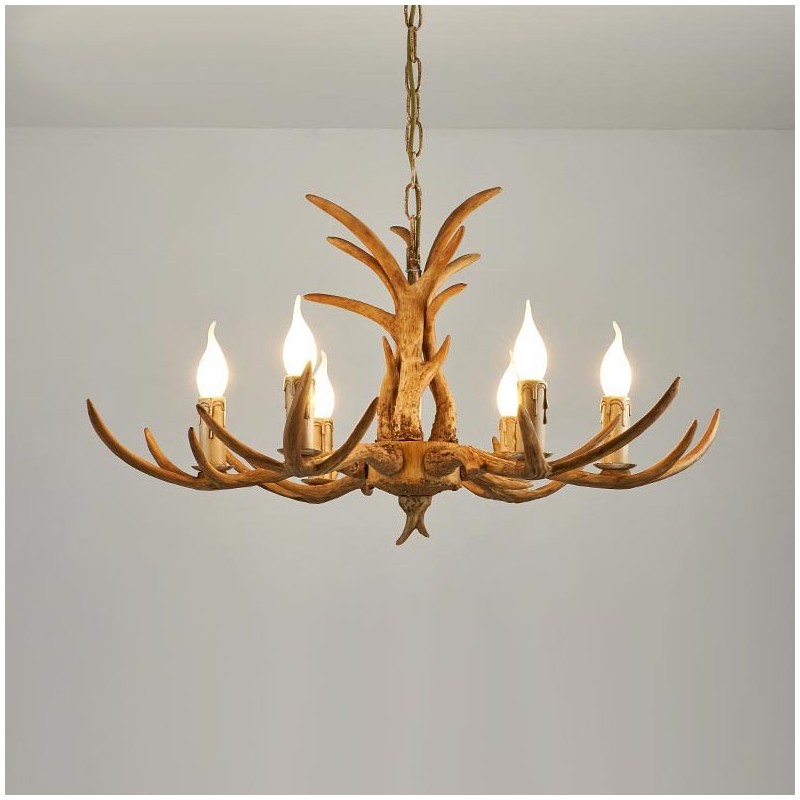 Lampadario rustico retrò con corna di cervo a 6 luci E14