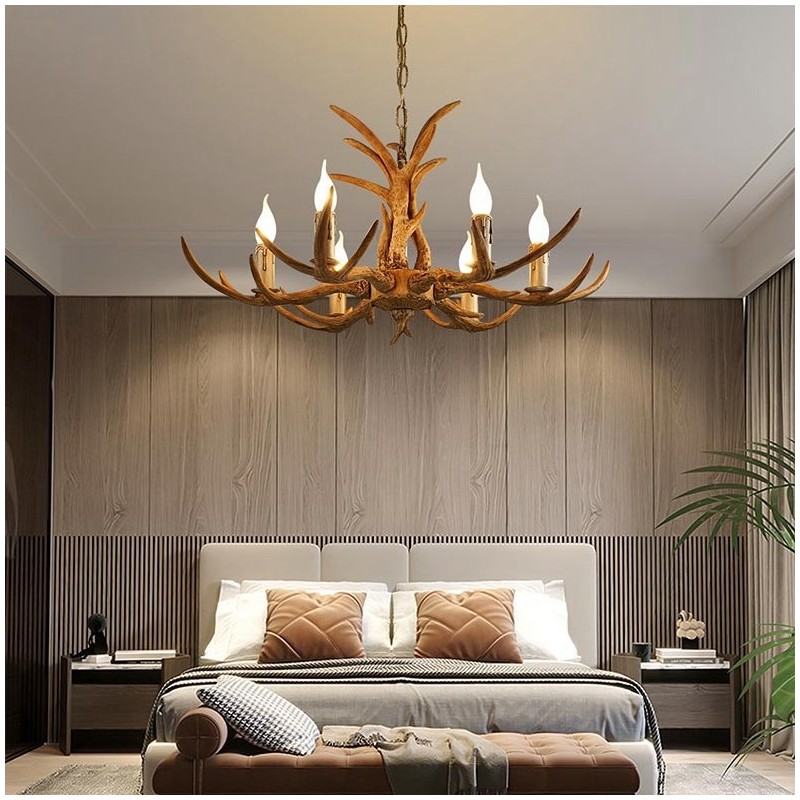 Lampadario rustico retrò con corna di cervo a 6 luci E14