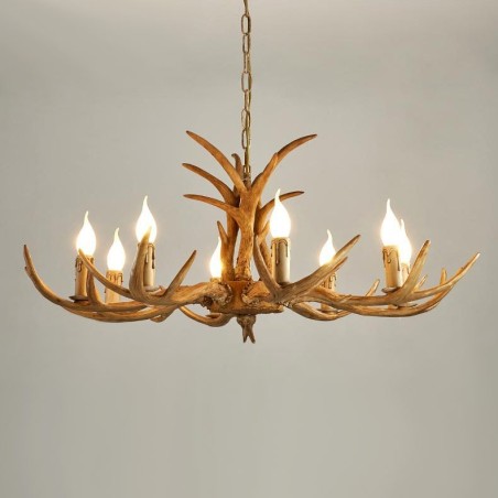 Lampadario rustico antico retrò a 8 luci con corna di cervo, E14, Ø 85 cm