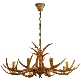 Lampadario rustico antico retrò a 8 luci con corna di cervo, E14, Ø 85 cm