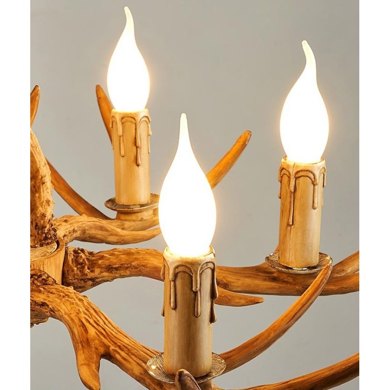 Lampadario rustico antico retrò a 8 luci con corna di cervo, E14, Ø 85 cm