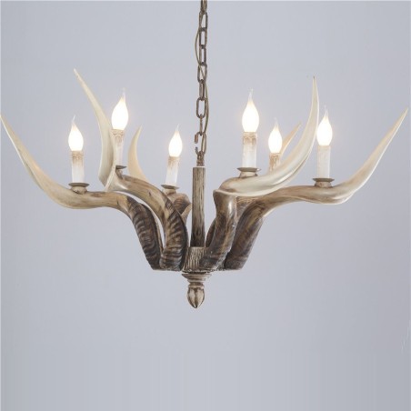 Lampadario rustico retrò antico a 6 luci con corna di cervo
