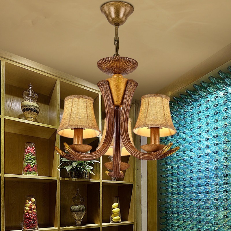 Lampadario rustico retrò con paralumi a 3 luci E14, diametro 40 cm