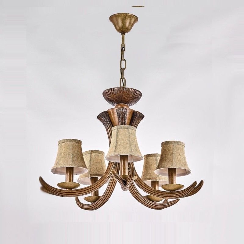 Lampadario rustico retrò antico a 5 luci con paralumi E14