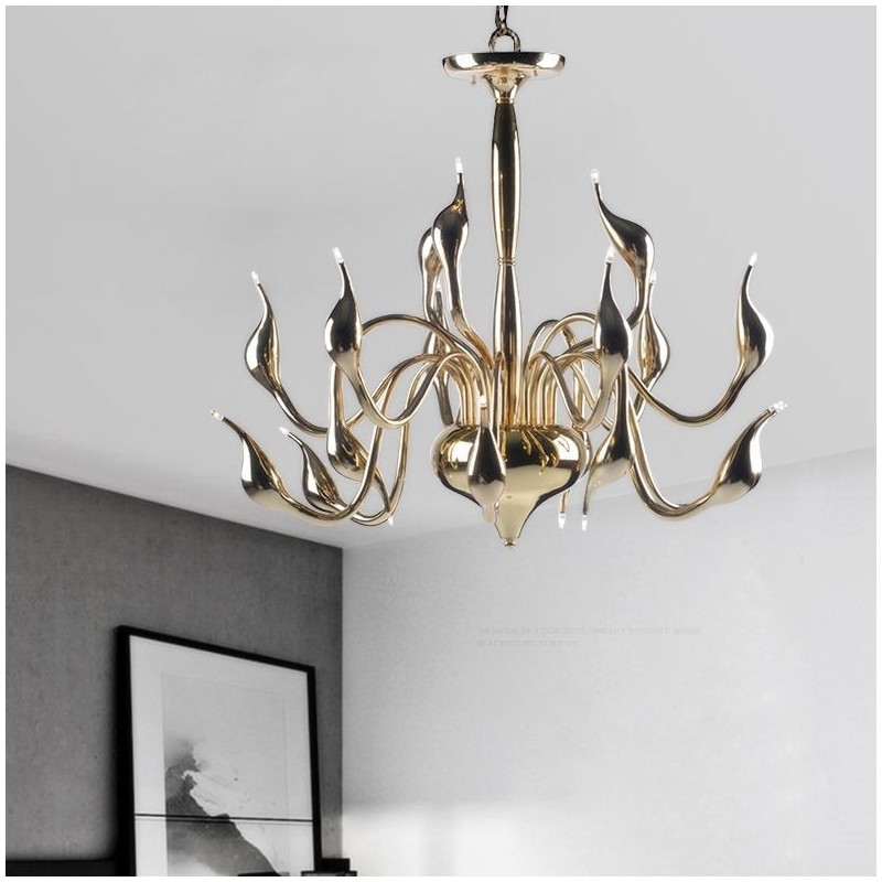 Lampadario moderno contemporaneo in metallo elettroplaccato oro chiaro 15 luci