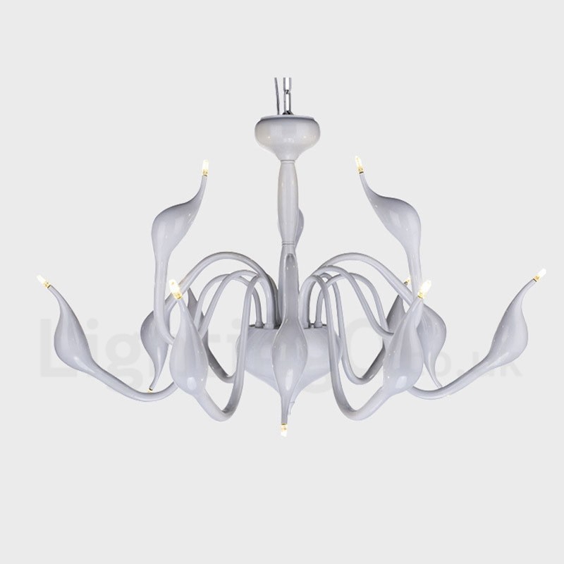 Lampadario a sospensione moderno bianco in metallo a forma di cigno 12 luci