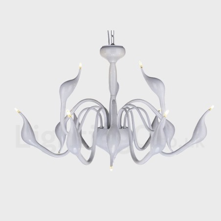 Lampadario a sospensione moderno bianco in metallo a forma di cigno 12 luci