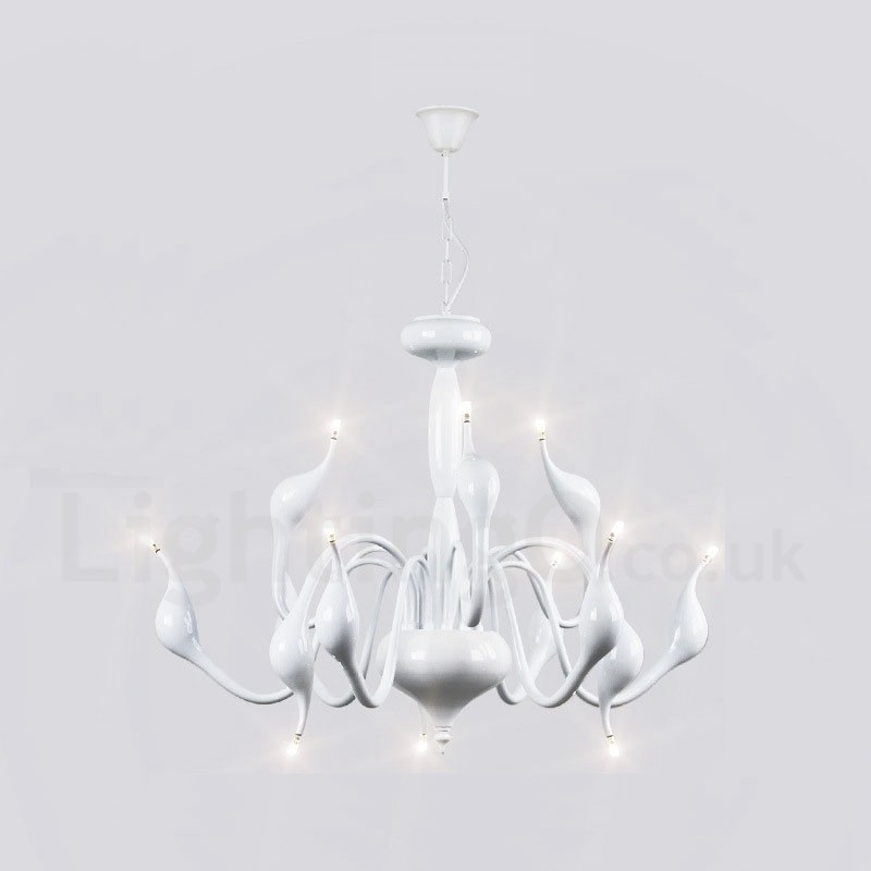 Lampadario a sospensione moderno bianco in metallo a forma di cigno 12 luci