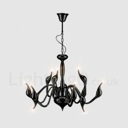 Lampadario a sospensione moderno a forma di cigno in metallo nero, 12 luci