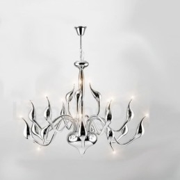 Lampadario a cigno moderno in acciaio inox cromato a 18 luci G4