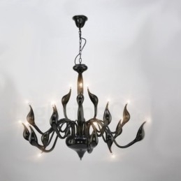 Lampadario a cigno moderno in acciaio inox nero 18 luci G4