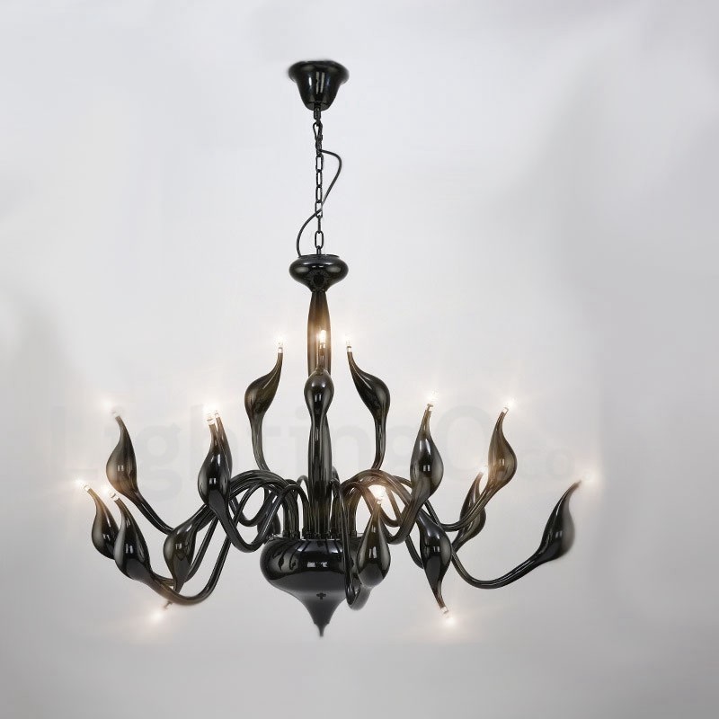 Lampadario a cigno moderno in acciaio inox nero 18 luci G4