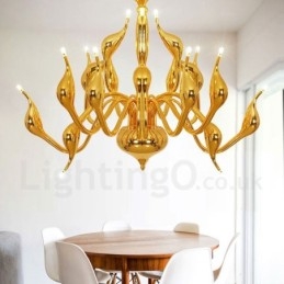 Lampadario a cigno postmoderno in acciaio inox a 18 luci G4 finitura oro